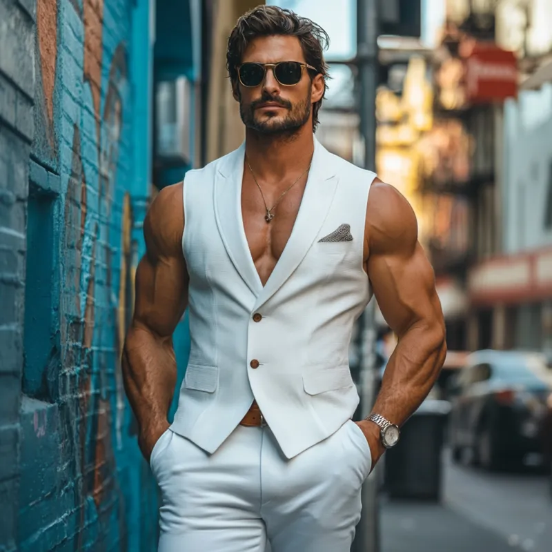 Men's Vintage Peaked Lapel Single Breasted Waffle Slim Suit Vest MTA2728D0M sold by Manly product image thumbnail 3