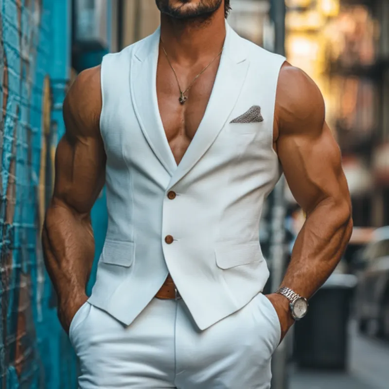 Men's Vintage Peaked Lapel Single Breasted Waffle Slim Suit Vest MTA2728D0M sold by Manly product image thumbnail 2