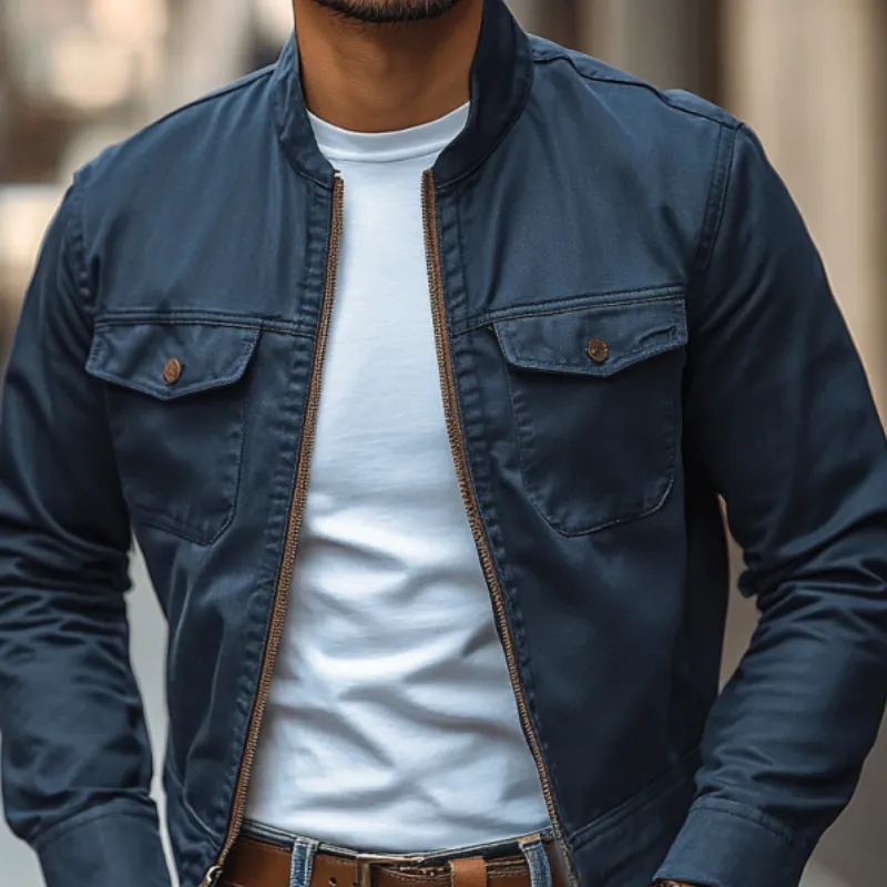 Men's Casual Premium Cotton Washed Stand Collar Zipper Slim Fit Bomber Jacket MTA2536D7M sold by Manly product image thumbnail 3