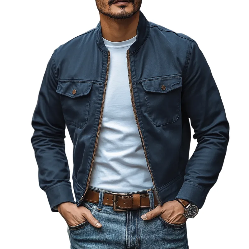 Men's Casual Premium Cotton Washed Stand Collar Zipper Slim Fit Bomber Jacket MTA2536D7M sold by Manly