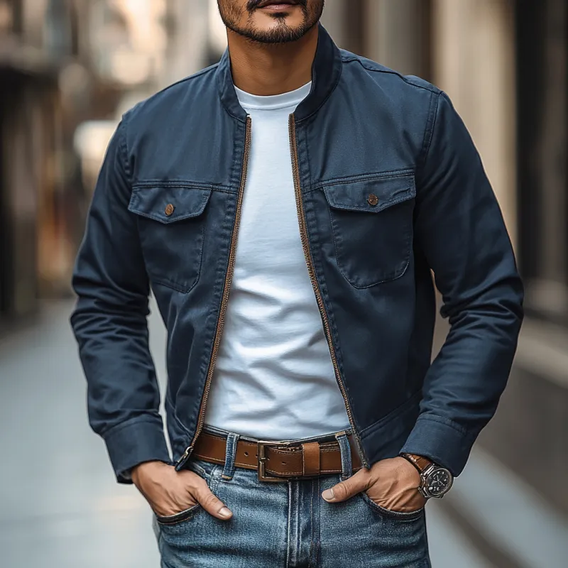 Men's Casual Premium Cotton Washed Stand Collar Zipper Slim Fit Bomber Jacket MTA2536D7M sold by Manly product image thumbnail 2