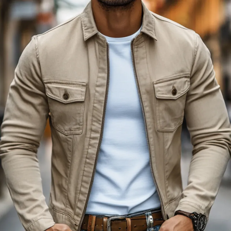 Men's Casual Premium Cotton Washed Lapel Zipper Slim Fit Cargo Jacket MTA2512D5M sold by Manly product image thumbnail 3