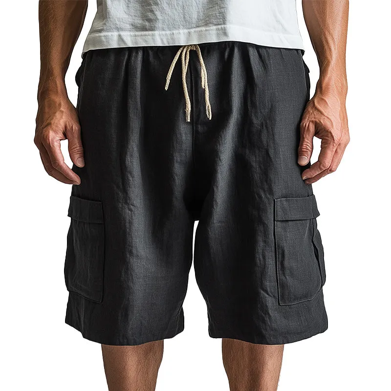 Men's Summer Fashion Solid Color Linen Blended Breathable Shorts MTA2722D9P sold by Manly