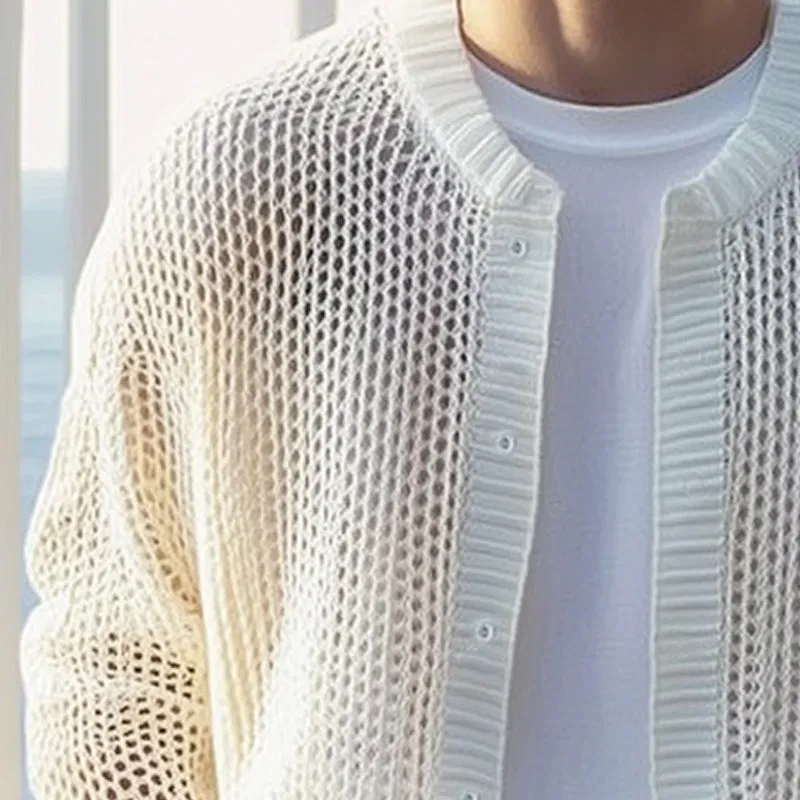 Men's Comfortable Breathable Mesh Knitted Cardigan MTA2723D3U sold by Manly product image thumbnail 3
