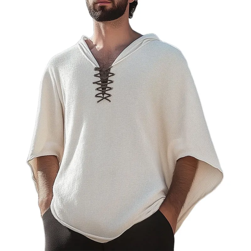Men's Summer Textured Lace-Up Batwing Sleeve Hoodie MTA2722D3U sold by Manly