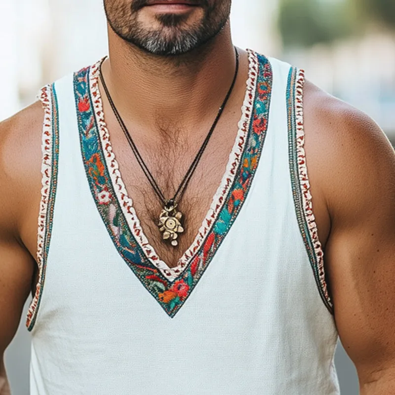Men's Summer V-neck Embroidered Tank Top MTA2728D3U sold by Manly product image thumbnail 3