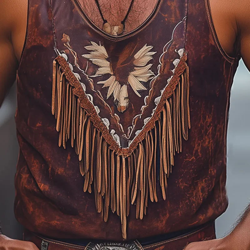 Men's Summer Retro Printed Tassel Stitching Tank Top MTA2543D5U sold by Manly product image thumbnail 3