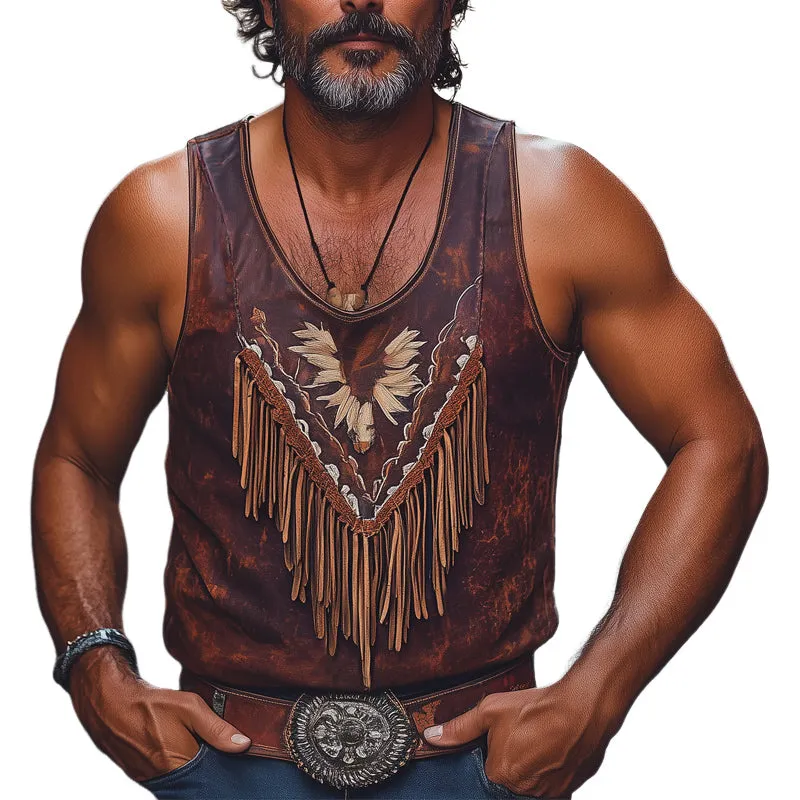 Men's Summer Retro Printed Tassel Stitching Tank Top MTA2543D5U sold by Manly