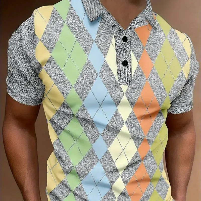 Men's Summer Classic Diamond Print Polo Shirt MTA2714D5U sold by Manly product image thumbnail 2