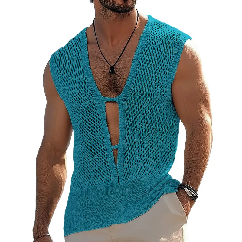 Men's Summer Deep V Neck Knitted Mesh Tank Top MTA2757D1U sold by Manly