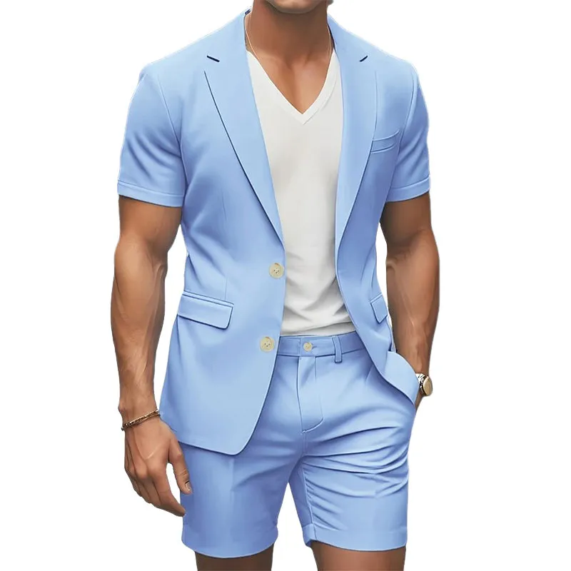Men's Summer Classic Solid Color Suit Short Sleeve Shorts Set MTA2770D4U sold by Manly