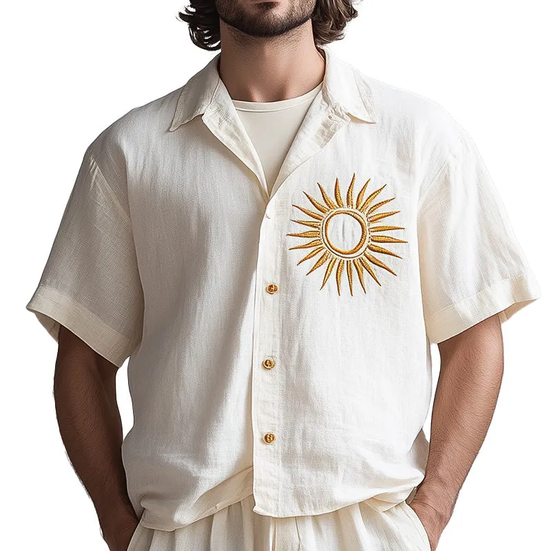 Men's Summer Comfortable Breathable Embroidered Linen Short Sleeve Shirt MTA2786D4P sold by Manly