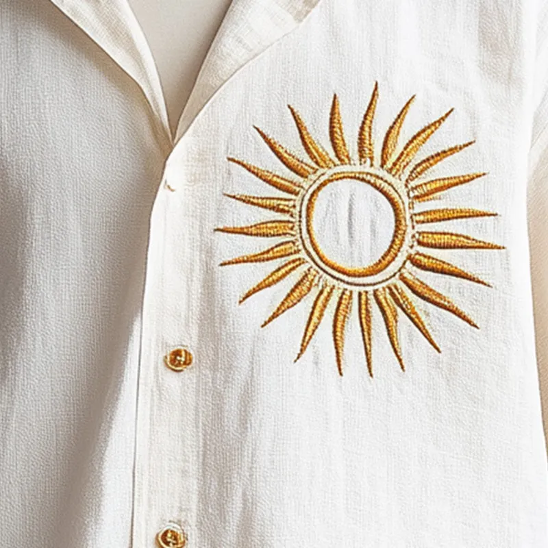 Men's Summer Comfortable Breathable Embroidered Linen Short Sleeve Shirt MTA2786D4P sold by Manly product image thumbnail 3