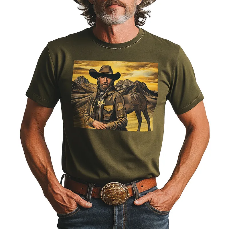 Men's Summer Western Cowboy Style Printed Cotton Blended Short Sleeve T-Shirt MTA2936D4P sold by Manly