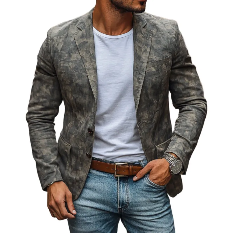 Men's Casual Outdoor Camouflage Print Notched Lapel Single-breasted Slim Fit Blazer MTA2819D3M sold by Manly