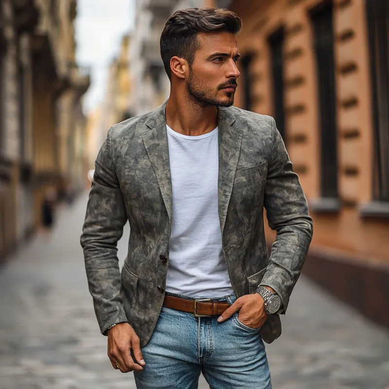 Men's Casual Outdoor Camouflage Print Notched Lapel Single-breasted Slim Fit Blazer MTA2819D3M sold by Manly product image thumbnail 3