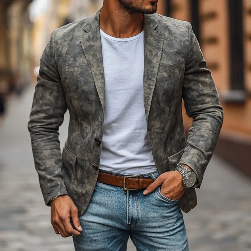 Men's Casual Outdoor Camouflage Print Notched Lapel Single-breasted Slim Fit Blazer MTA2819D3M sold by Manly product image thumbnail 2
