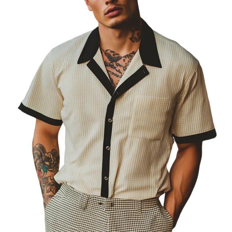 Men's Casual Cotton Blend Plaid Patchwork Slim Fit Short Sleeve Shirt MTA2830D1M sold by Manly