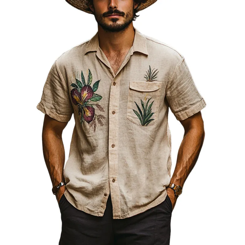 Men's Vintage Western Botanical Print Short Sleeve Shirt MTA2958D5X sold by Manly