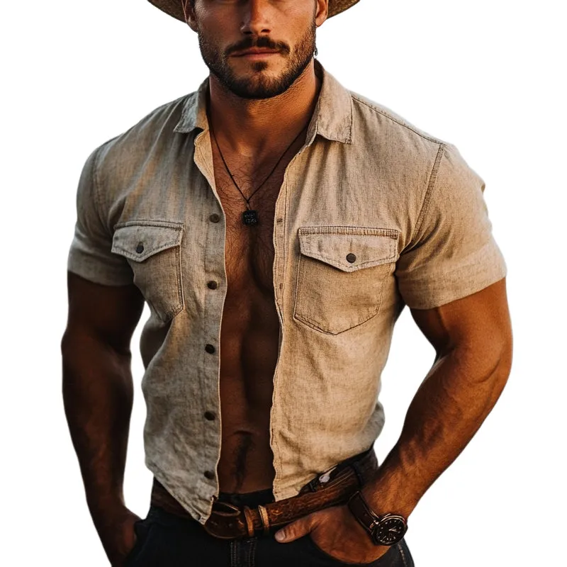 Men's Cotton And Linen Casual Single-Breasted Short-Sleeved Shirt MTA2923D1X sold by Manly
