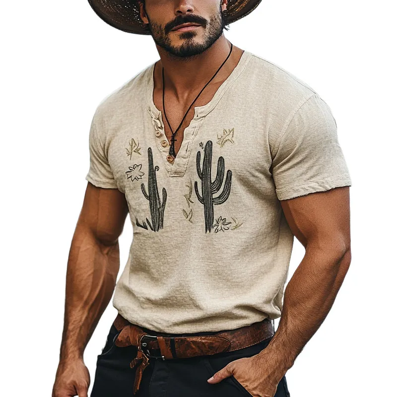 Men's Casual Cactus Print Short Sleeve T-Shirt MTA2967D4X sold by Manly