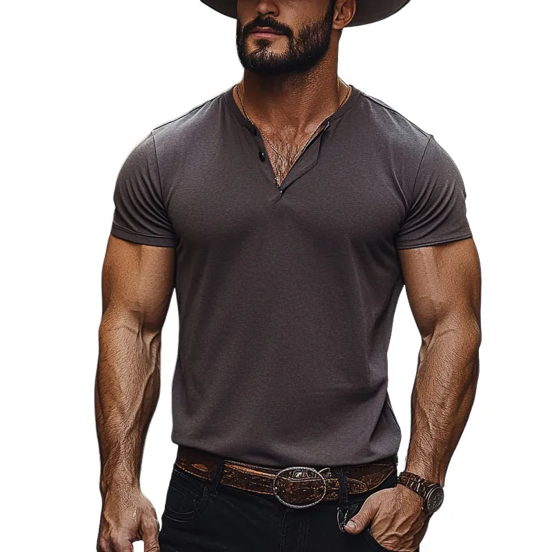Men's Cotton Blend Short Sleeve Button Henley Neck T-Shirt MTA2934D0X sold by Manly