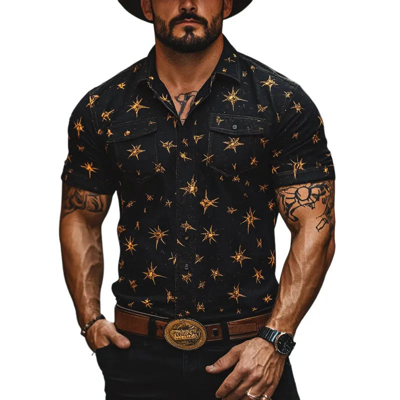 Men's Western Cowboy Star Print Short Sleeve Shirt MTA2993D7X sold by Manly