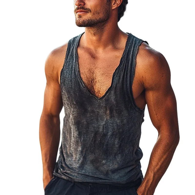 Men's Vintage Western Print Crew Neck Tank Top MTA2990D1X sold by Manly