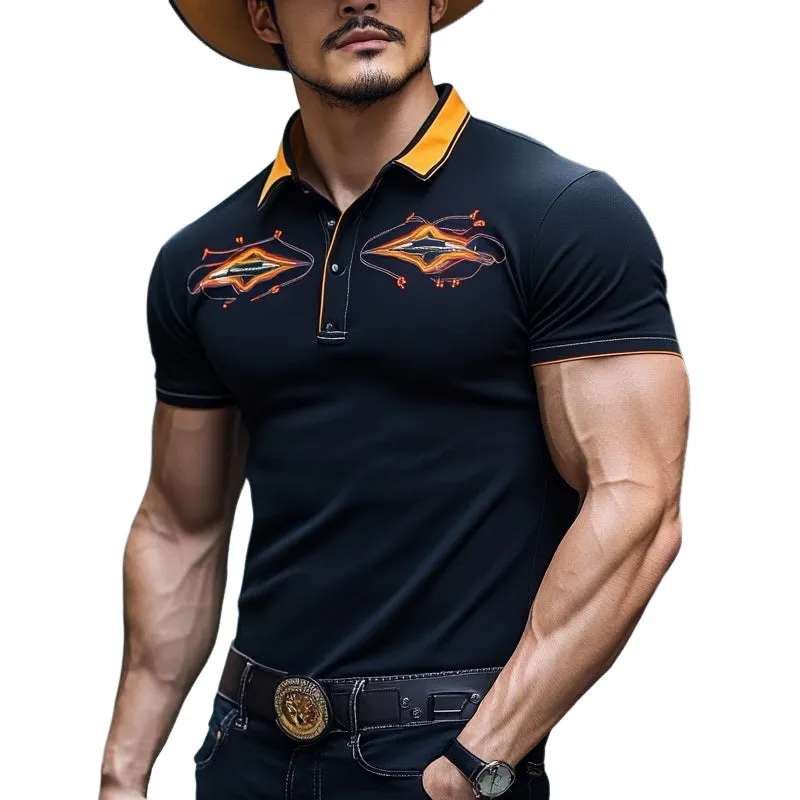 Men's Western Style Printed Short Sleeve Polo Shirt MTA2927D6X sold by Manly