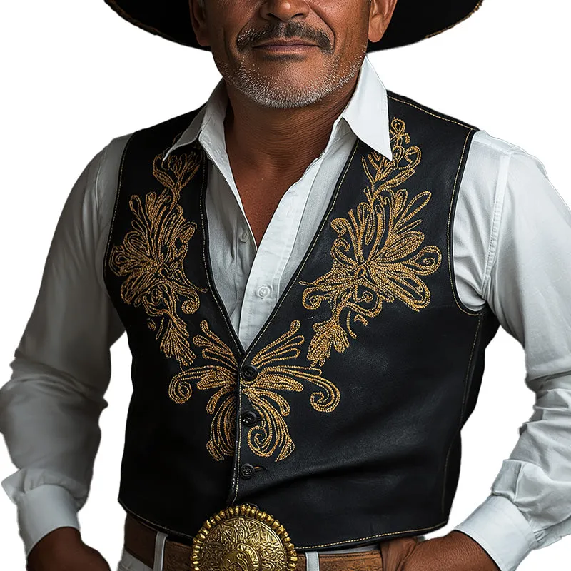 Men's Summer Western Cowboy Style Leather Embroidered Vest MTA2987D4P sold by Manly