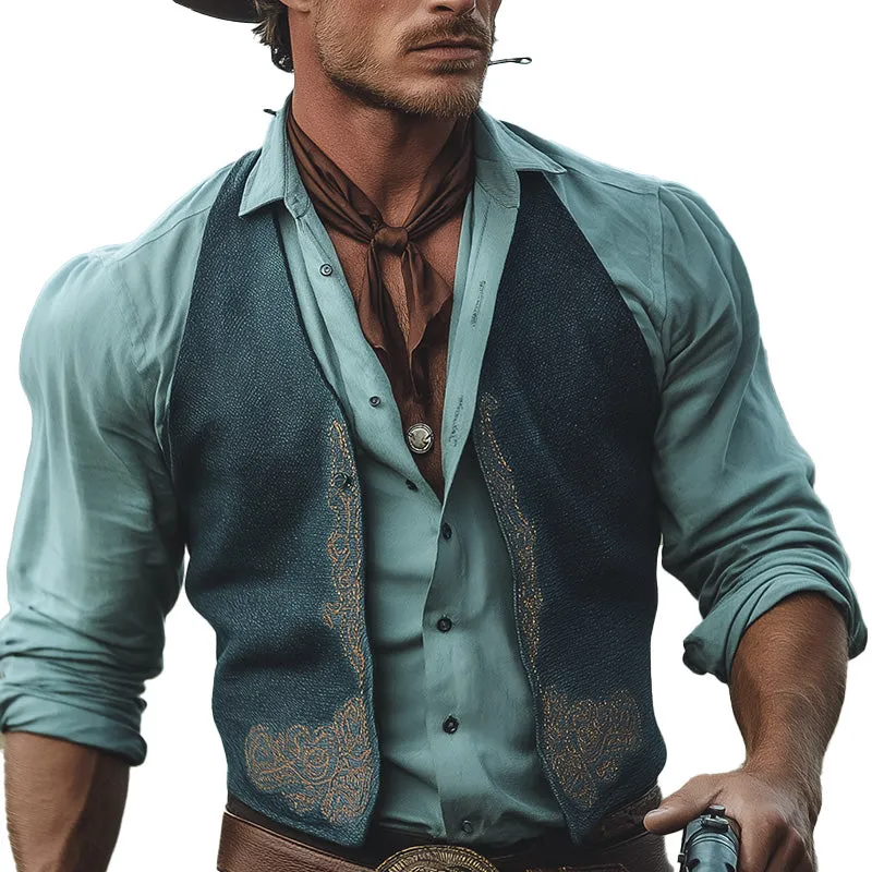 Men's Summer Western Cowboy Style Hot Stamping Blended Vest MTA2943D8P sold by Manly