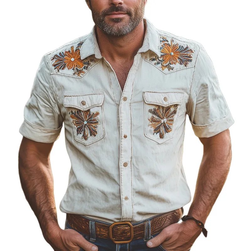 Men's Summer Western Cowboy Style Retro Embroidered Short Sleeve Shirt MTA2901D3U sold by Manly