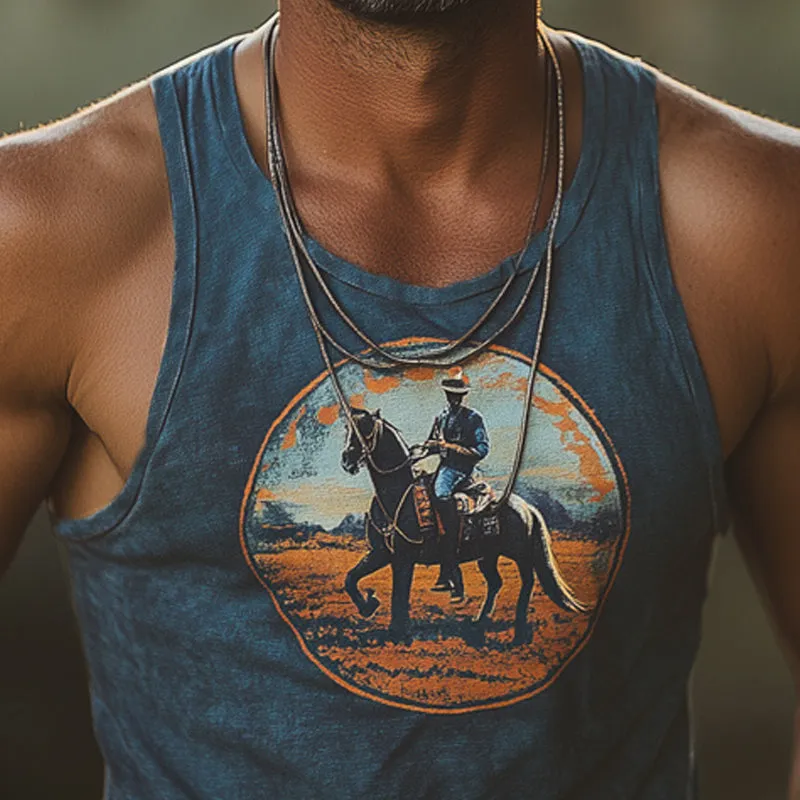 Men's Western Cowboy Style Printed Crew Neck Tank Top MTA2828D4U sold by Manly product image thumbnail 3