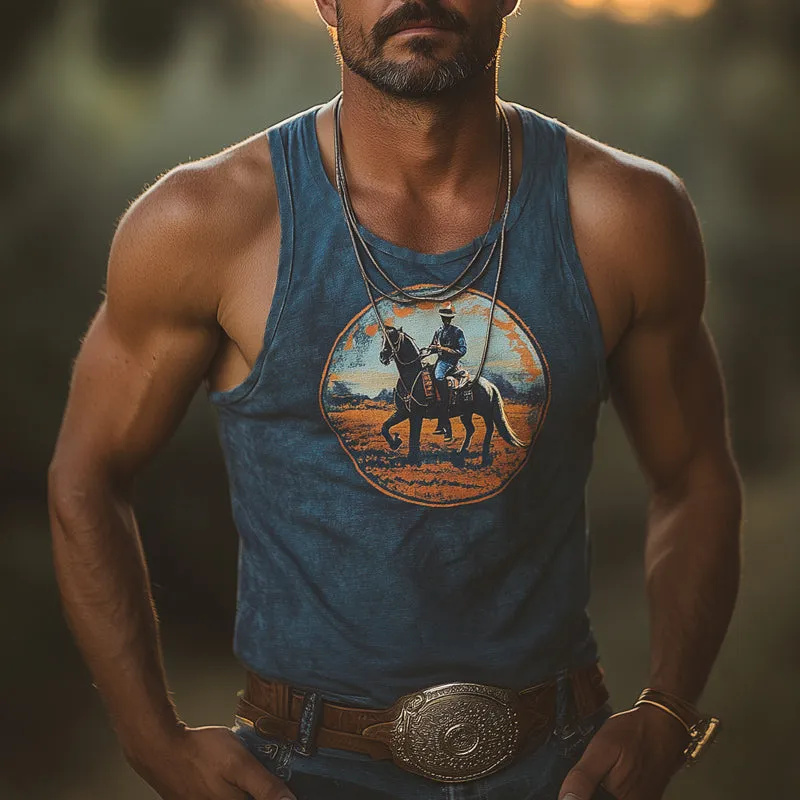 Men's Western Cowboy Style Printed Crew Neck Tank Top MTA2828D4U sold by Manly product image thumbnail 2