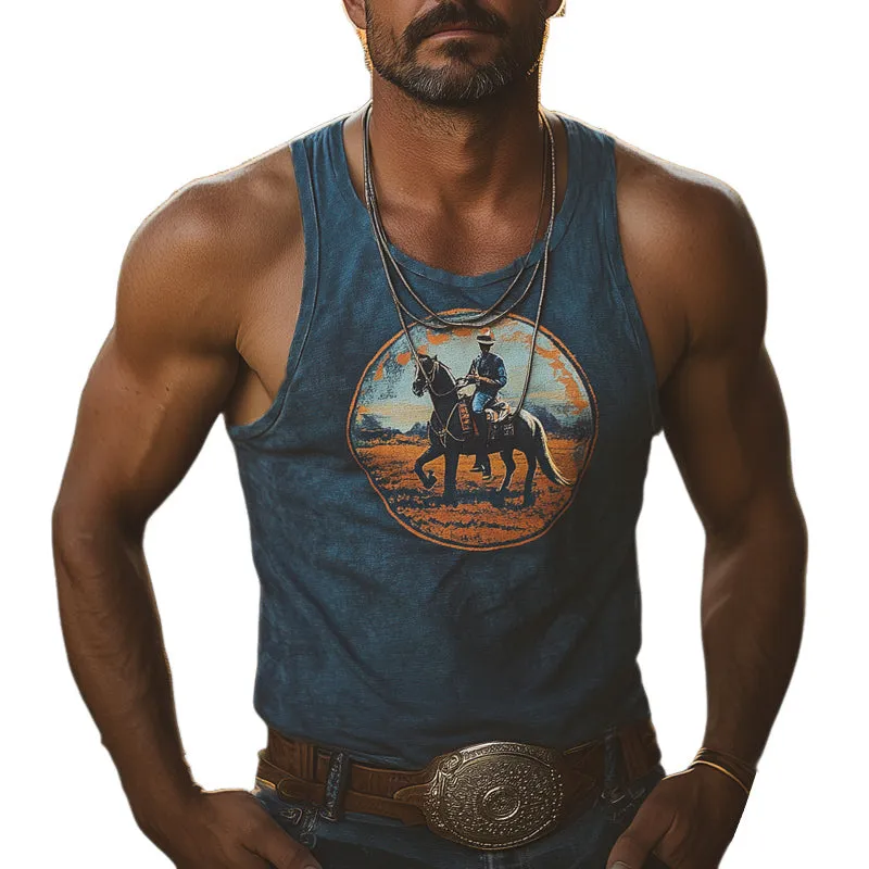 Men's Western Cowboy Style Printed Crew Neck Tank Top MTA2828D4U sold by Manly
