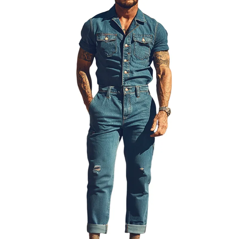 Men's Summer Fashion Retro Western Cowboy Style Denim Jumpsuit MTA2827D3K sold by Manly