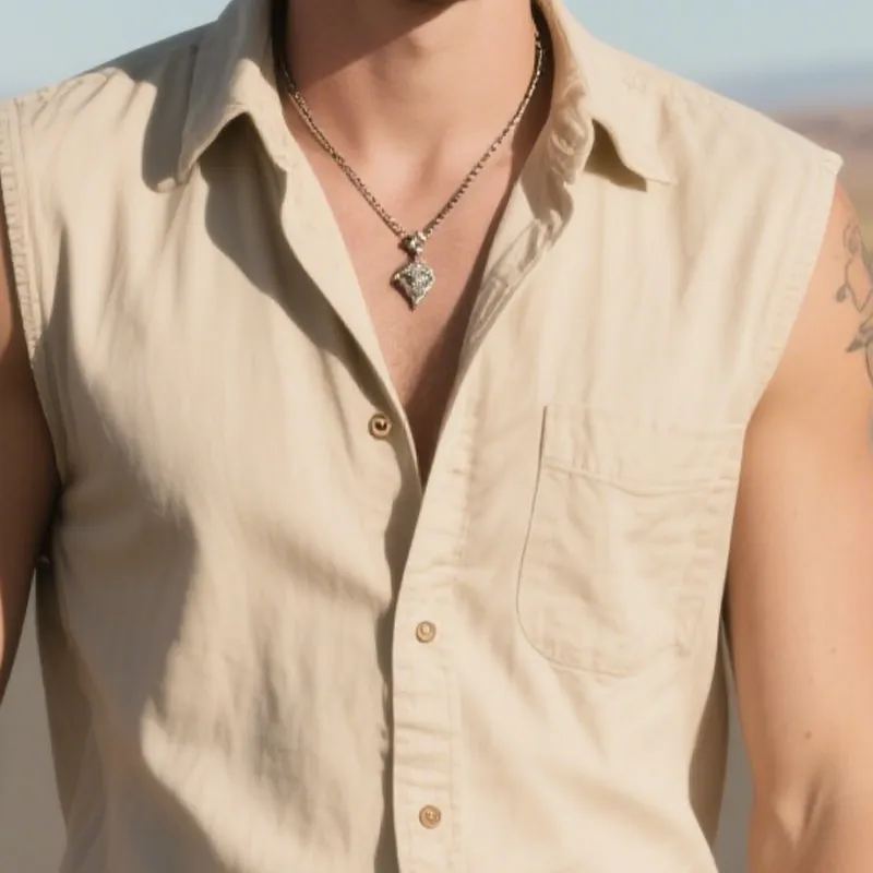 Men's Summer Fashion Classic Retro Western Style Back Embroidery Cotton Blend Sleeveless Shirt MTA2821D2K sold by Manly product image thumbnail 4