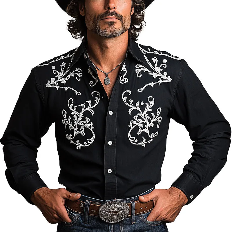 Men's Summer Western Cowboy Style Embroidered Blended Long-Sleeved Shirt MTA2897D1P sold by Manly