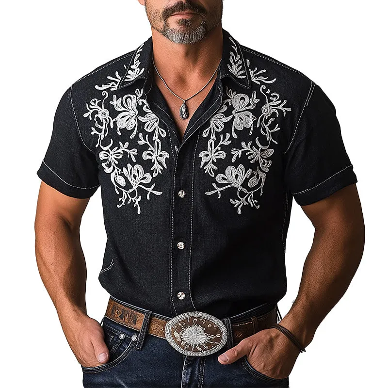 Men's Summer Western Cowboy Style Embroidered Blended Short-Sleeved Shirt MTA2810D1P sold by Manly