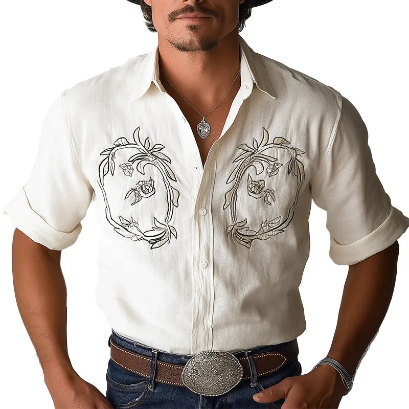 Men's Summer Western Cowboy Style Embroidered Solid Color Short-Sleeved Shirt MTA2891D4P sold by Manly
