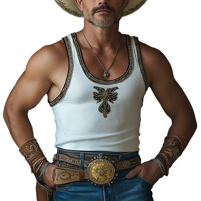 Men's Summer Western Cowboy Style Patches Tank Top MTA2848D5P sold by Manly