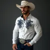Men's Vintage Embroidered Western Cowboy Lapel Slim Fit Colorblock Cotton Long Sleeve Shirt MTA2897D1M sold by Manly