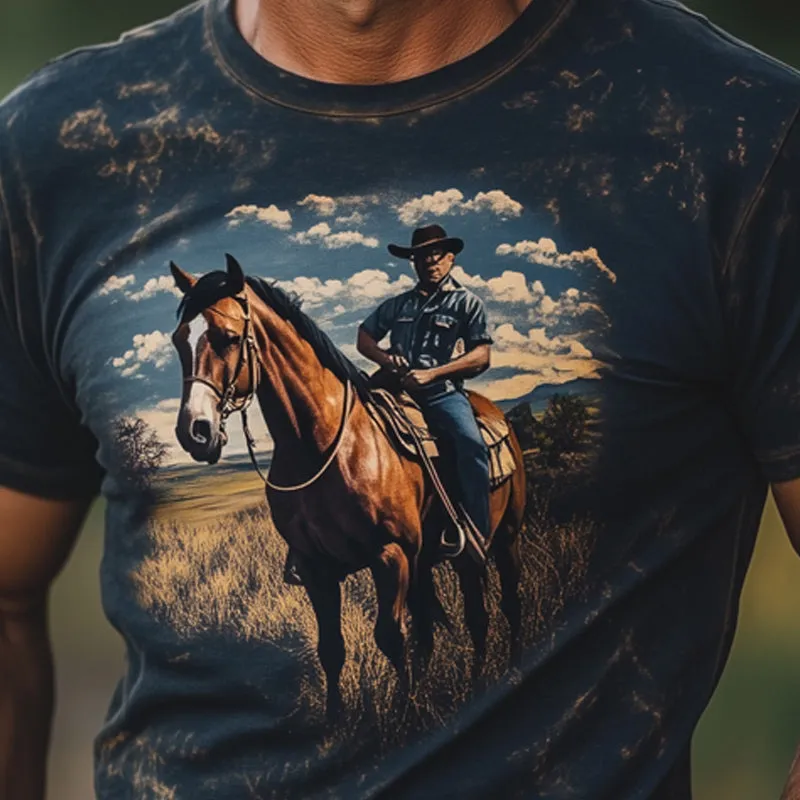 Men's Western Cowboy Style Printed Crew Neck T-Shirt MTA2846D0U sold by Manly product image thumbnail 3