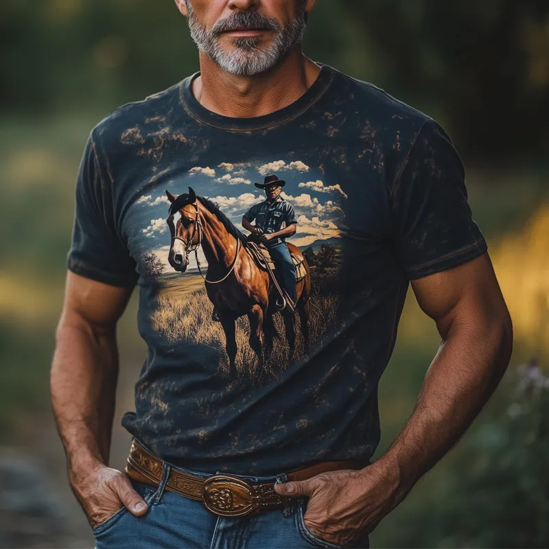 Men's Western Cowboy Style Printed Crew Neck T-Shirt MTA2846D0U sold by Manly product image thumbnail 2