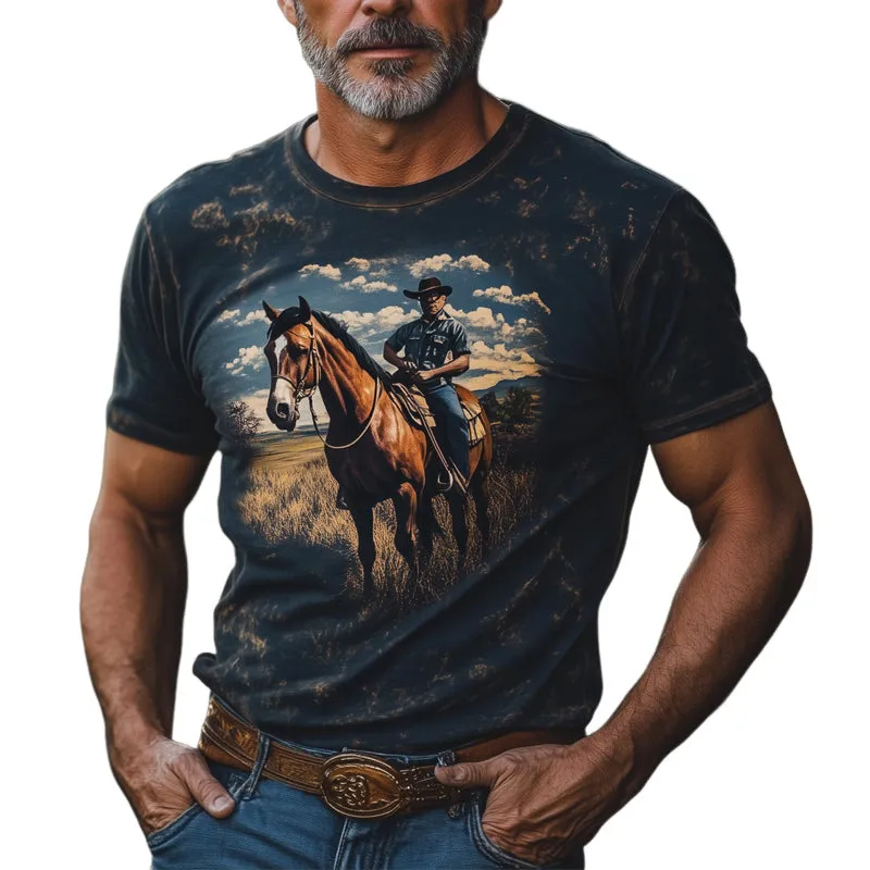 Men's Western Cowboy Style Printed Crew Neck T-Shirt MTA2846D0U sold by Manly