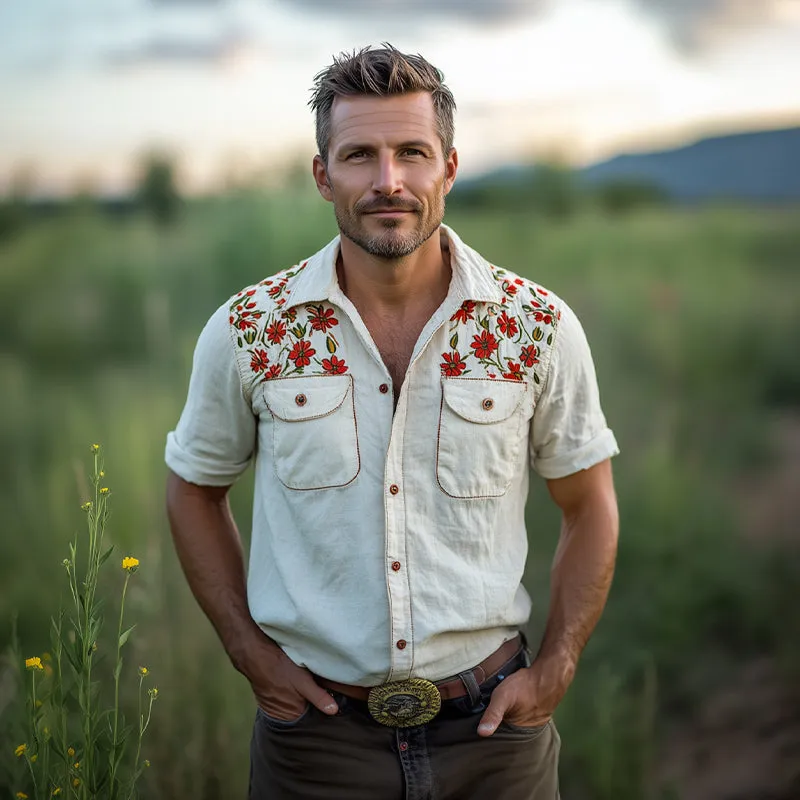 Men's Summer Cotton Floral Embroidery Short Sleeve Shirt MTA2810D5U sold by Manly product image thumbnail 4