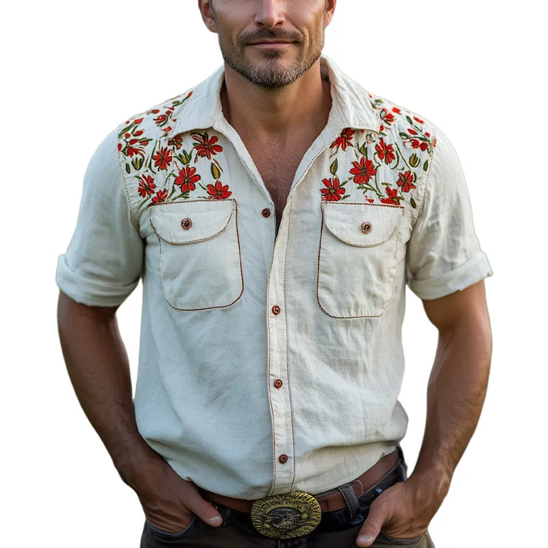 Men's Summer Cotton Floral Embroidery Short Sleeve Shirt MTA2810D5U sold by Manly