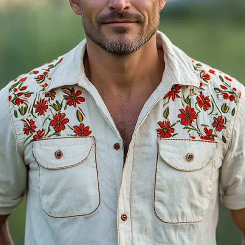 Men's Summer Cotton Floral Embroidery Short Sleeve Shirt MTA2810D5U sold by Manly product image thumbnail 3