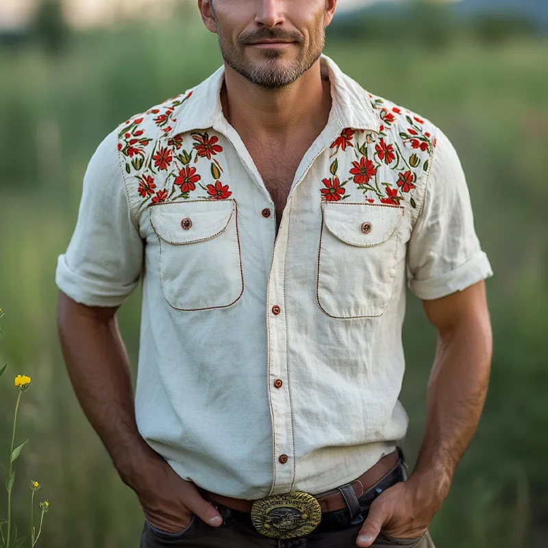 Men's Summer Cotton Floral Embroidery Short Sleeve Shirt MTA2810D5U sold by Manly product image thumbnail 2