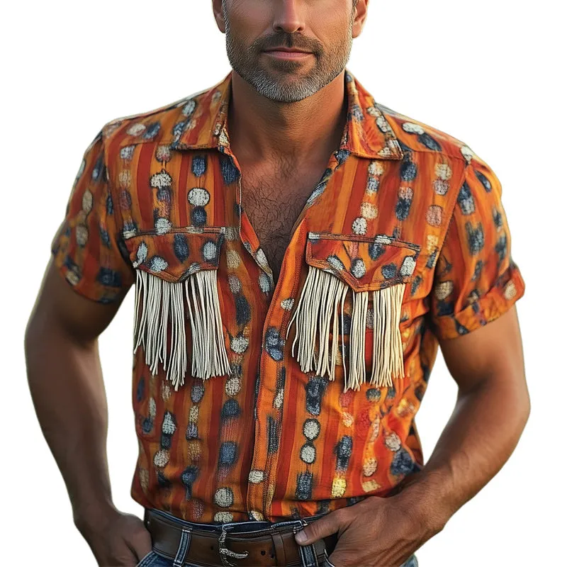 Men's Retro Printed Tassel Short Sleeve Shirt MTA2848D2U sold by Manly